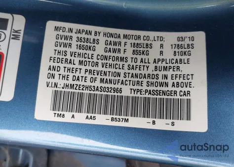 2010 Honda Insight Lx из США, поврежденный, VIN JHMZE2H53AS032966